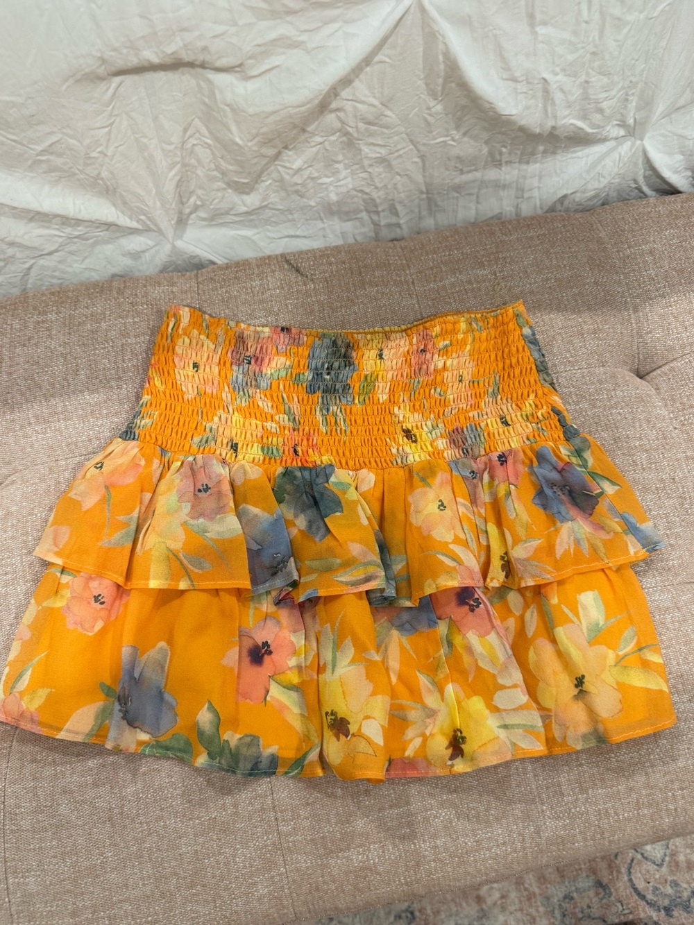 Amanda Uprichard Floral Smocked Ruffle Mini Skirt Size XS